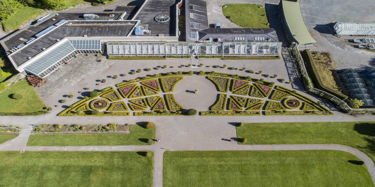 overhead view of muckross house and gardens